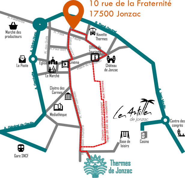Adresse de contact Hestia Locathermes et plan du centre-ville de Jonzac